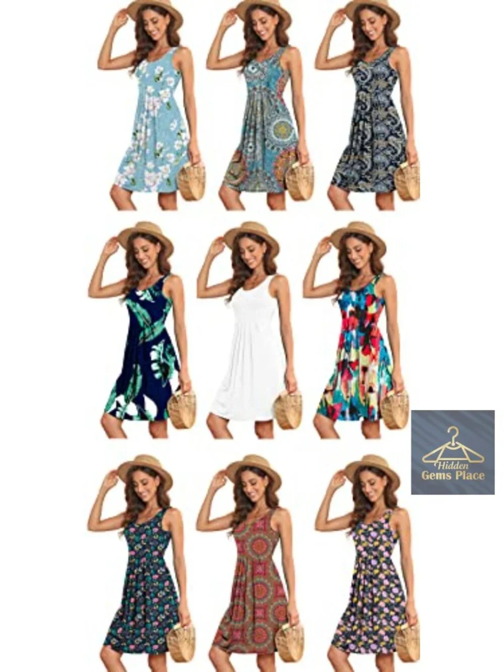 Sleeveless Midi Pleated A-Line Tank Dress Rayon Blend Summer Casual